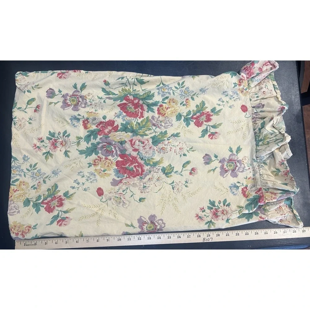 Ralph Lauren Garden Floral Pillow Case Ruffle Roses Yellow Reds Green